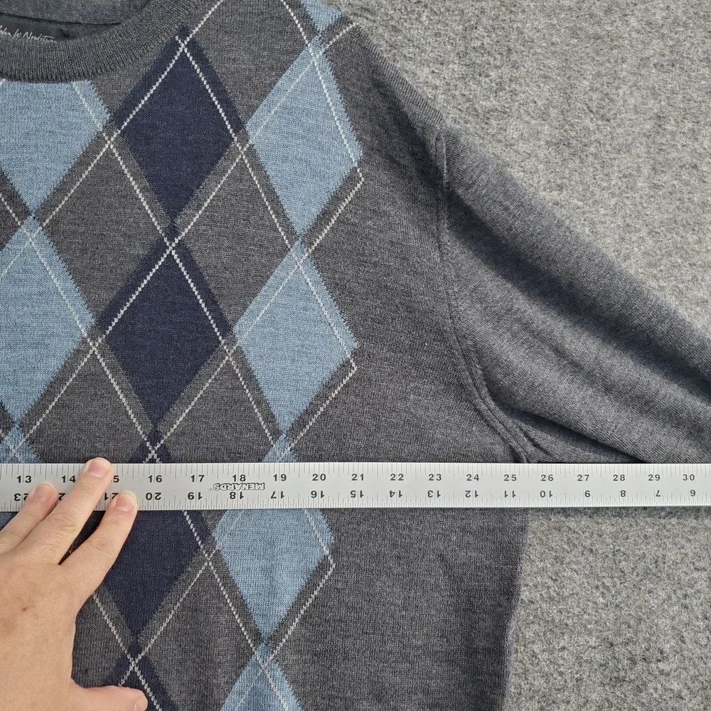John W Nordstrom Sweater Mens XL Gray Argyle Extra Fine Merino Wool Italy EUC